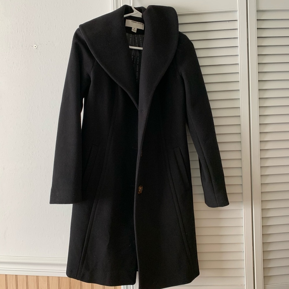 Anne Kline / Black Wool Long Coat , Heavy Winter Coat / Dramatic Collar - Picture 1 of 8